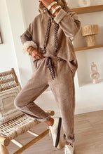 Rose Tan Drawstring Pullover Hoodie and High Waist Pants Corduroy Suit