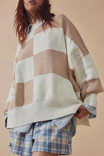 Green Checkered Side Slits Drop Shoulder Oversized Sweater