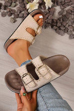 Beige Embroidered Trim Retro Buckle Faux Suede Slippers