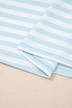 Pink Stripe Contrast Neck Loose Tee and Drawstring Shorts Set