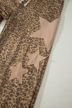 Gray Leopard Print Star Patched Drawstring Elastic Waist Jogger Pants