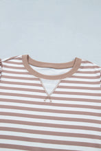 Orange Stripe Ribbed Trim Round Neck Short Puff Sleeve Plus T Shirt