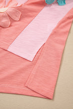 Green Flower Patched Exposed Seam 3/4 Sleeve top