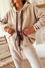 Rose Tan Drawstring Pullover Hoodie and High Waist Pants Corduroy Suit