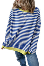 Sky Blue Stripe Contrast Edge Oversized Pullover