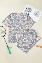 Multicolour Camouflage Short Sleeve Top and High Waist Wide Leg Pants Set