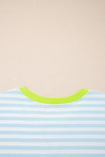 Pink Stripe Contrast Neck Loose Tee and Drawstring Shorts Set