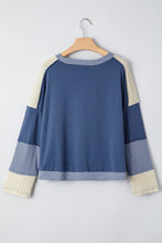 Dark Blue Knitted Colorblock Patchwork Star Patched Long Sleeve Top