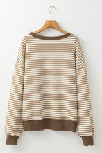 Brown Stripe Drop Shoulder Long Sleeve Top