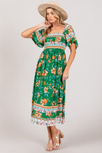 SAGE + FIG Printed Smocked Short Sleeve Midi Dress