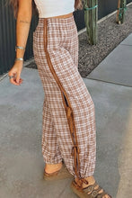 Chestnut Plaid Print Elastic Waist Bow Tie Contrast Detail Jogger Pants