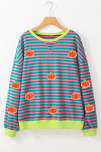 Red Stripe Glitter Halloween Pumpkin Print Oversized Graphic Sweatshirt