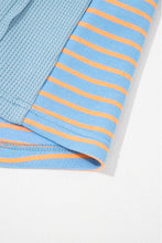 Meadow Mist Green Exposed Seam Waffle Striped Patchwork Baggy Pullover