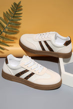 White Textured Woven PU Leather Leopard Patchwork Flat Sneakers