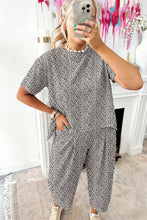 Brown Leopard Loose Tee Drawstring Waist Barrel Pants Set