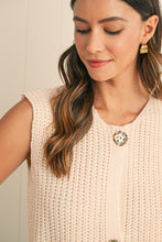 Fiery Red Solid Textured Knit Side Pockets Buttoned Sweater Vest