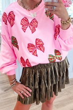 Bonbon Sequin Bowknot Graphic Christmas Sweatshirt