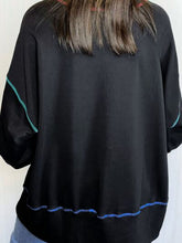 Slit Round Neck Lantern Sleeve Sweatshirt