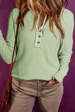 Buttoned Notched Neck Long Sleeve Top