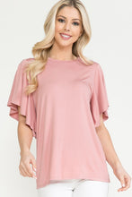 Plus Solid Short Butterfly Sleeve Round Neck Top