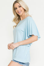 Plus Solid Short Butterfly Sleeve Round Neck Top