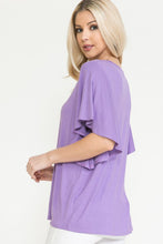 Plus Solid Short Butterfly Sleeve Round Neck Top