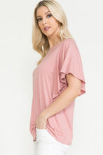 Plus Solid Short Butterfly Sleeve Round Neck Top