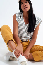 SLEEVELESS T SHIRT WITH SHOULDER PAD IN GRAY