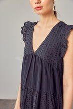 V NECK EYELET DRESS