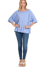 RIBBED BOAT NECK DOLMAN SLEEVE TOP W FRONT SEAM