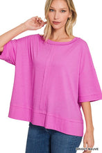 RIBBED BOAT NECK DOLMAN SLEEVE TOP W FRONT SEAM