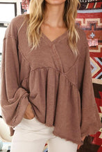 V-Neck Exposed Seams Balloon Sleeve Top