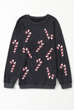 Sequin Candy Cane Round Neck Sweatshirt