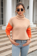 Color Block Turtleneck Slit Sweater