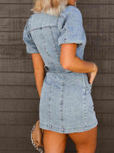 Puff Sleeve Button Up Mini Denim Dress