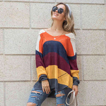 Color Block Openwork Long Sleeve Sweater