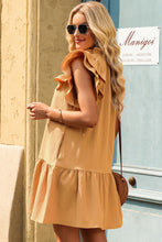 Ruffle Shoulder Tie-Neck Tiered Dress