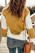 Two-Tone Openwork Rib-Knit Sweater