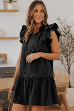 Ruffle Shoulder Tie-Neck Tiered Dress