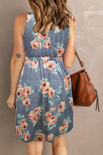 Printed Scoop Neck Sleeveless Buttoned Magic Dress with Pockets