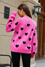 Heart Pattern Lantern Sleeve Round Neck Tunic Sweater