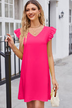 Ruffled V-Neck Flutter Sleeve Dress