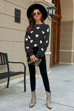 Heart Pattern Lantern Sleeve Round Neck Tunic Sweater