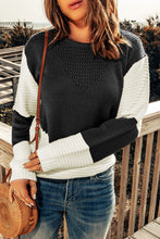 Two-Tone Openwork Rib-Knit Sweater